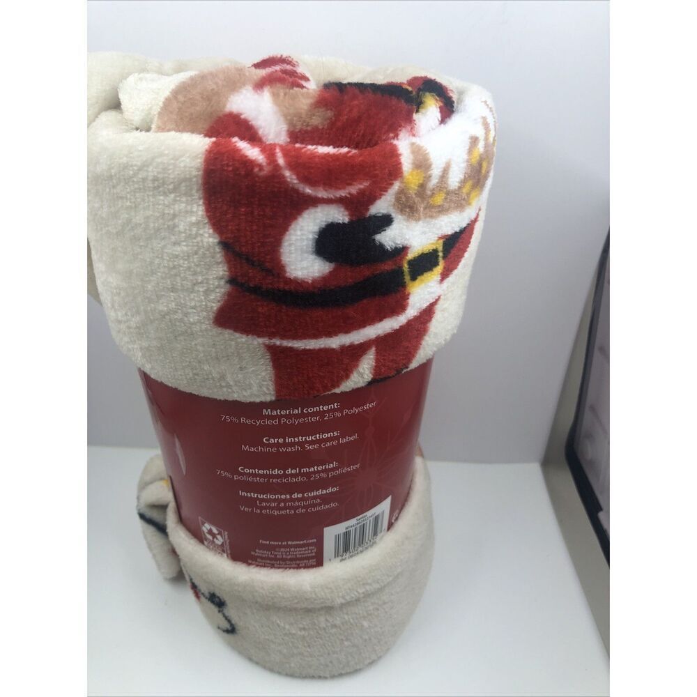 Holiday Time All Over Santas  Plush Throw 50 In X 60 In